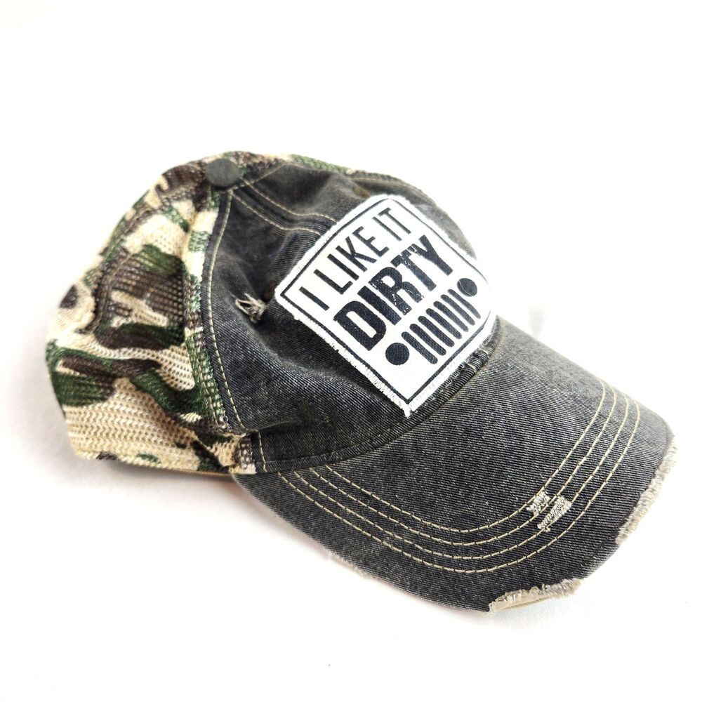 I Like It Dirty Trucker Hat Gray Camo Mesh Snapback Distressed Headmost